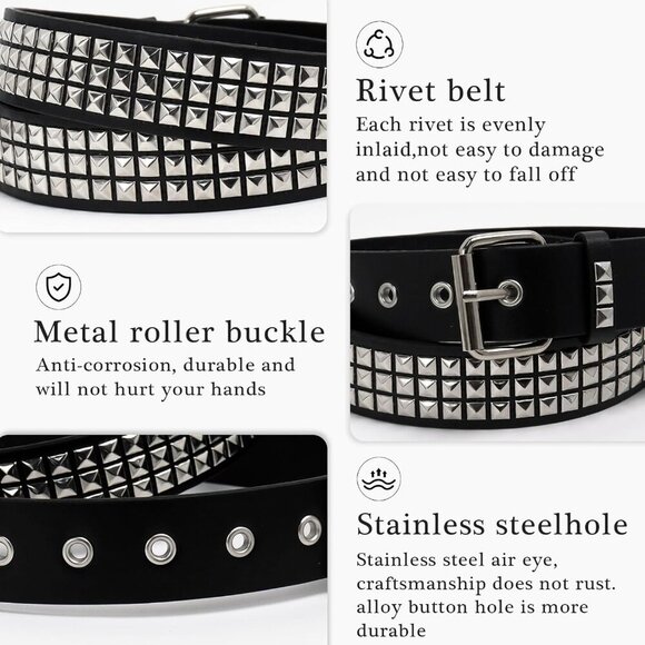 Black Faux Leather Studded Belt Women Men Gothic Punk Rock Costume Accessories - Picture 4 of 6